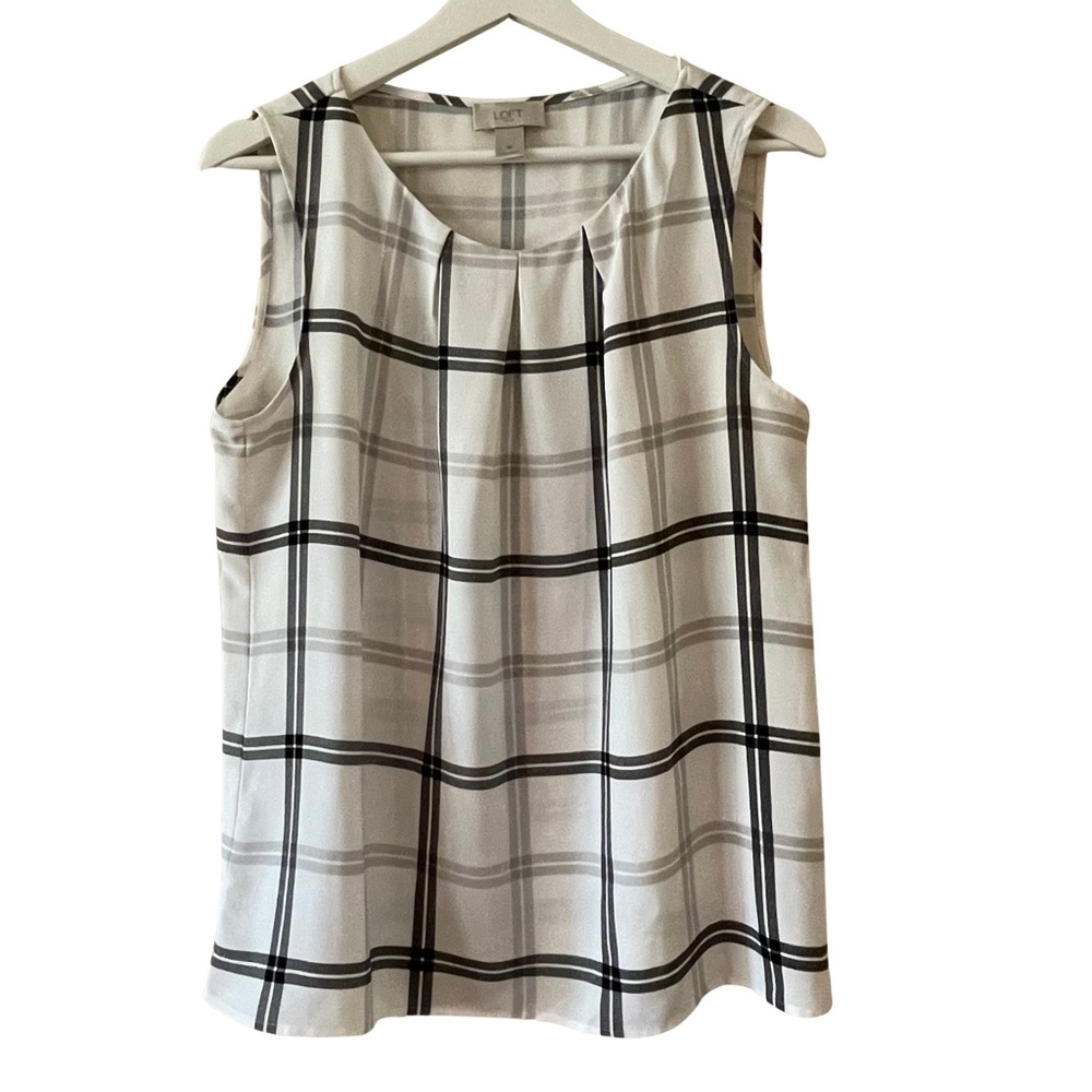 Loft Women’s size M blouse ivory/black/gray sleeveless